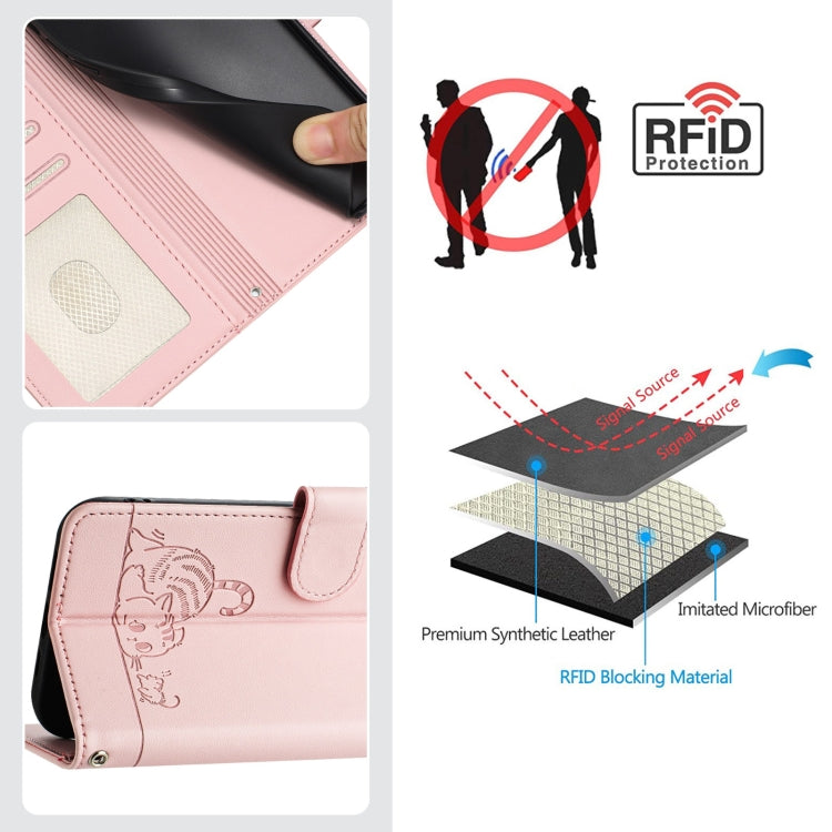 For iPhone SE 2024 Cat Rat Embossed Pattern RFID Leather Phone Case with Lanyard(Pink) - More iPhone Cases by PMC Jewellery | Online Shopping South Africa | PMC Jewellery | Buy Now Pay Later Mobicred