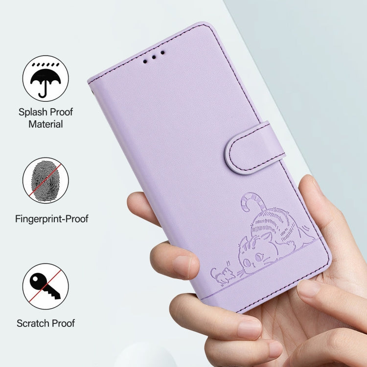 For iPhone SE 2024 Cat Rat Embossed Pattern RFID Leather Phone Case with Lanyard(Purple) - More iPhone Cases by PMC Jewellery | Online Shopping South Africa | PMC Jewellery | Buy Now Pay Later Mobicred