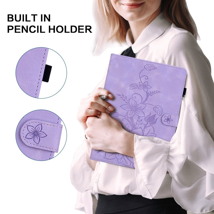 For Amazon Fire HD8 2015-2018 Lily Embossed Leather Tablet Case(Purple) - Amazon by PMC TechLife | Online Shopping South Africa | PMC TechLife | Buy Now Pay Later Mobicred