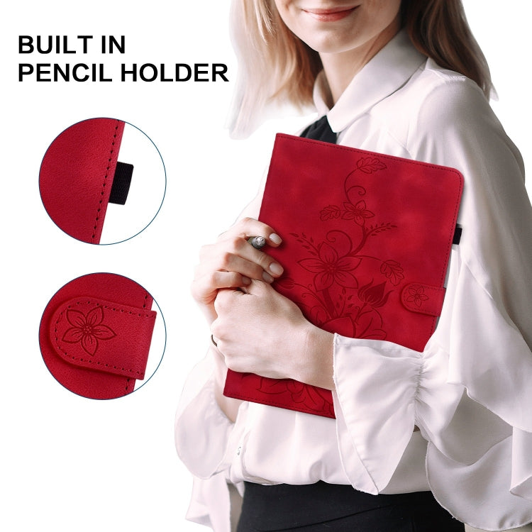 For Lenovo Tab M8 4th Gen TB300FU Lily Embossed Leather Tablet Case(Red) - Lenovo by PMC TechLife | Online Shopping South Africa | PMC TechLife | Buy Now Pay Later Mobicred
