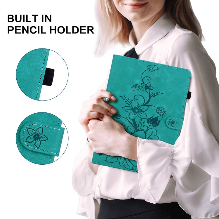 For Lenovo M10 Plus 10.3 Lily Embossed Leather Tablet Case(Green) - Lenovo by PMC TechLife | Online Shopping South Africa | PMC TechLife | Buy Now Pay Later Mobicred