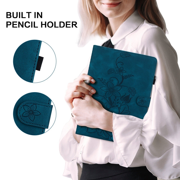For Lenovo M10 Plus 10.3 Lily Embossed Leather Tablet Case(Dark Blue) - Lenovo by PMC TechLife | Online Shopping South Africa | PMC TechLife | Buy Now Pay Later Mobicred