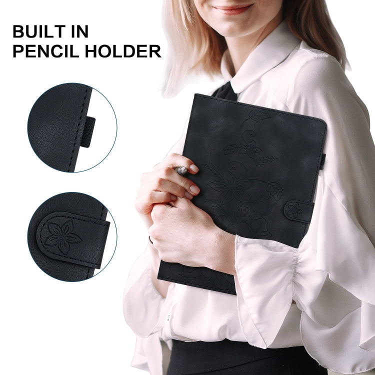 For Lenovo M10 Plus 10.3 Lily Embossed Leather Tablet Case(Black) - Lenovo by PMC TechLife | Online Shopping South Africa | PMC TechLife | Buy Now Pay Later Mobicred