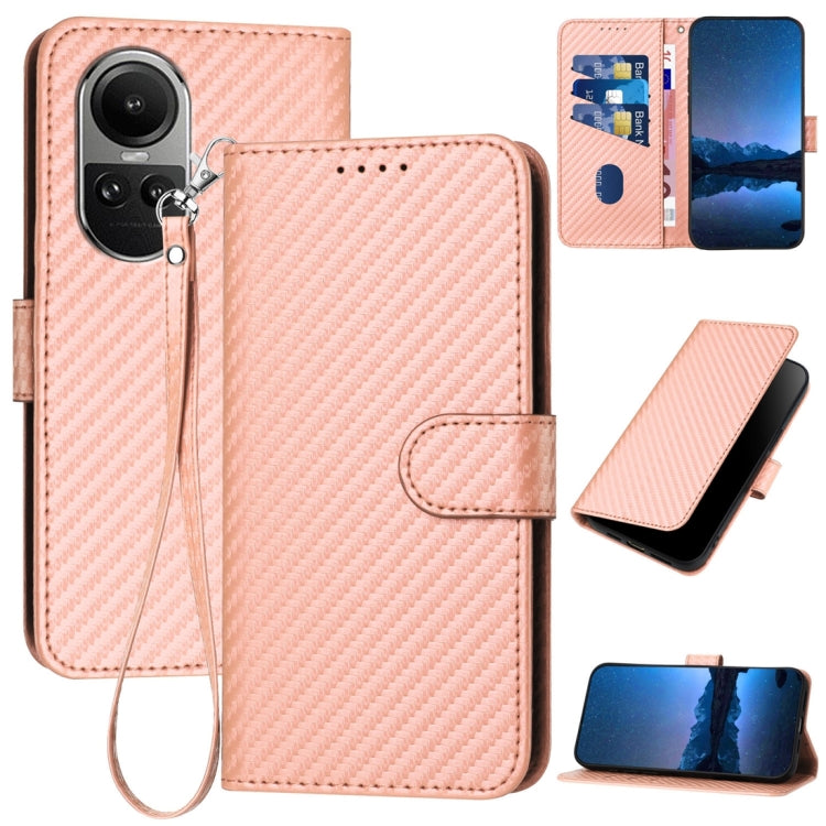 For OPPO Reno10 5G / Reno10 Pro 5G Global YX0070 Carbon Fiber Buckle Leather Phone Case with Lanyard(Pink) - OPPO Cases by PMC Jewellery | Online Shopping South Africa | PMC Jewellery | Buy Now Pay Later Mobicred