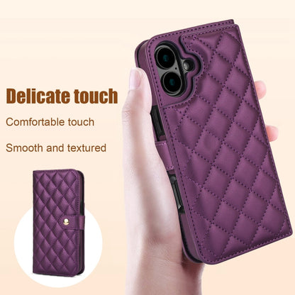 For iPhone 16 Crossbody Multifunction Rhombic Leather Phone Case(Dark Purple) - iPhone 16 Cases by PMC Jewellery | Online Shopping South Africa | PMC Jewellery | Buy Now Pay Later Mobicred