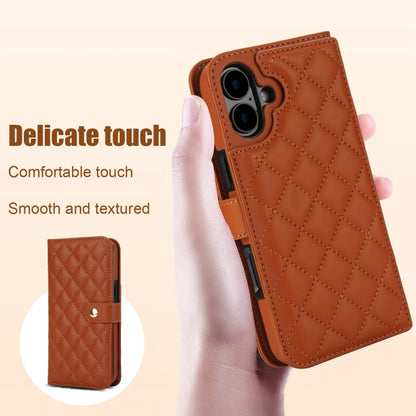 For iPhone 16 Crossbody Multifunction Rhombic Leather Phone Case(Brown) - iPhone 16 Cases by PMC Jewellery | Online Shopping South Africa | PMC Jewellery | Buy Now Pay Later Mobicred