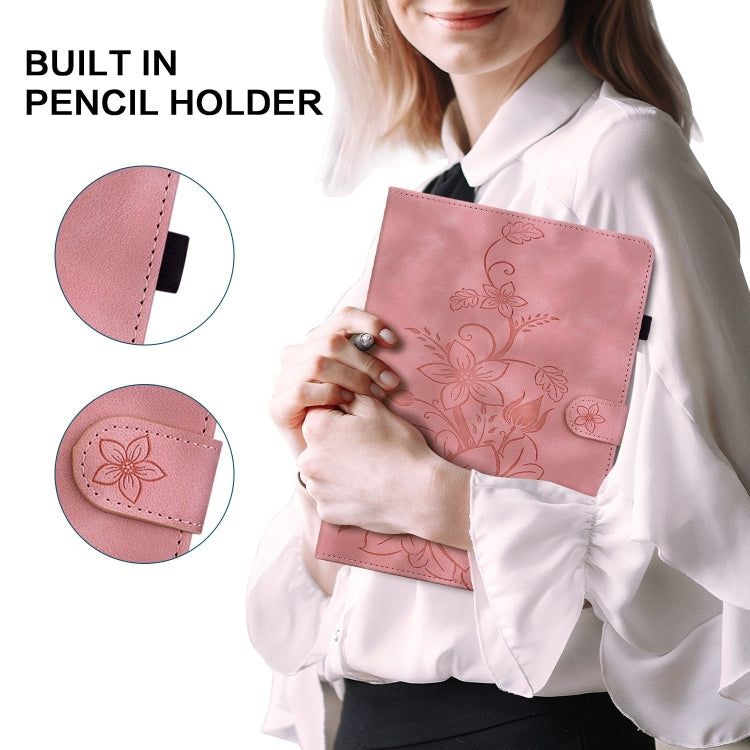 For Nokia T20 10.4 2021 Lily Embossed Leather Tablet Case(Pink) - Nokia by PMC TechLife | Online Shopping South Africa | PMC TechLife | Buy Now Pay Later Mobicred