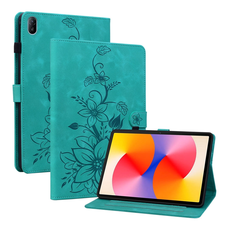 For Huawei MatePad SE 11 2024 Lily Embossed Leather Tablet Case(Green) - Huawei by PMC Jewellery | Online Shopping South Africa | PMC Jewellery | Buy Now Pay Later Mobicred