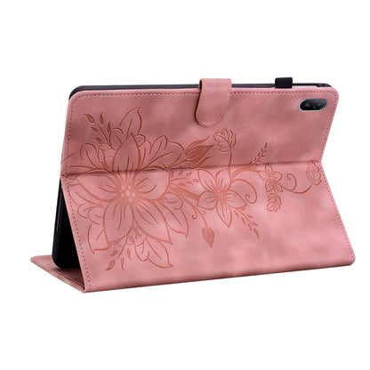 For Huawei MatePad SE 11 2024 Lily Embossed Leather Tablet Case(Pink) - Huawei by PMC Jewellery | Online Shopping South Africa | PMC Jewellery | Buy Now Pay Later Mobicred