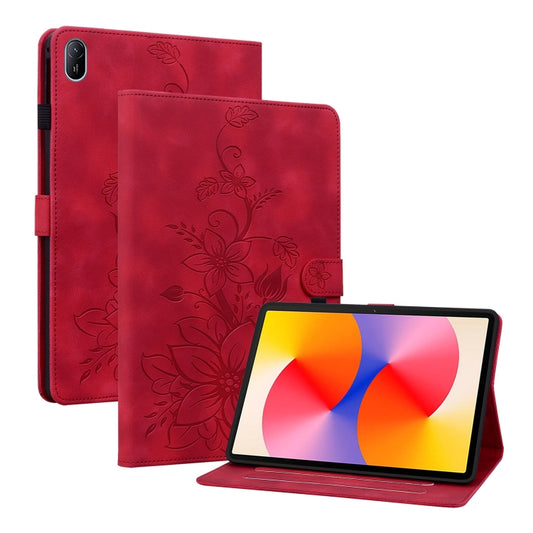 For Huawei MatePad SE 11 2024 Lily Embossed Leather Tablet Case(Red) - Huawei by PMC Jewellery | Online Shopping South Africa | PMC Jewellery | Buy Now Pay Later Mobicred