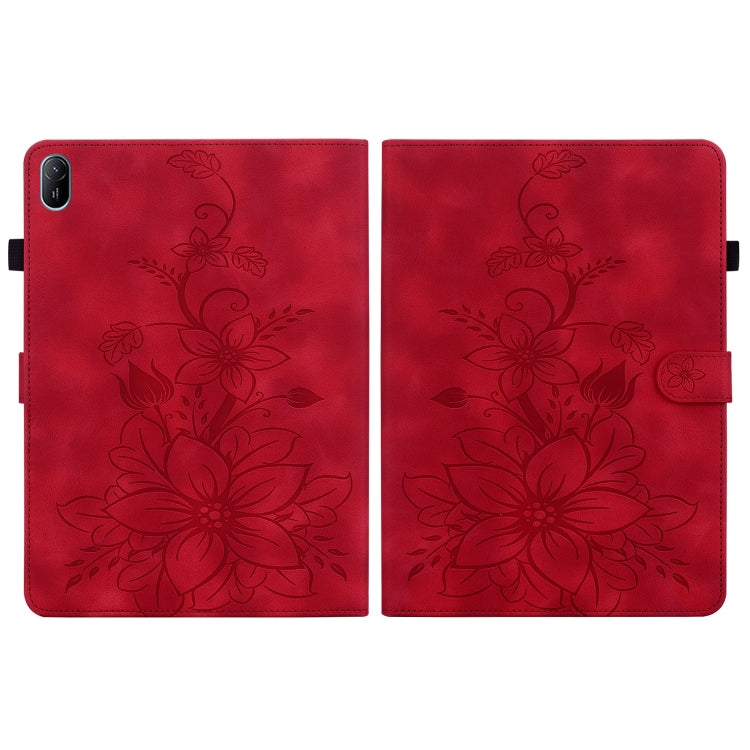 For Huawei MatePad SE 11 2024 Lily Embossed Leather Tablet Case(Red) - Huawei by PMC Jewellery | Online Shopping South Africa | PMC Jewellery | Buy Now Pay Later Mobicred