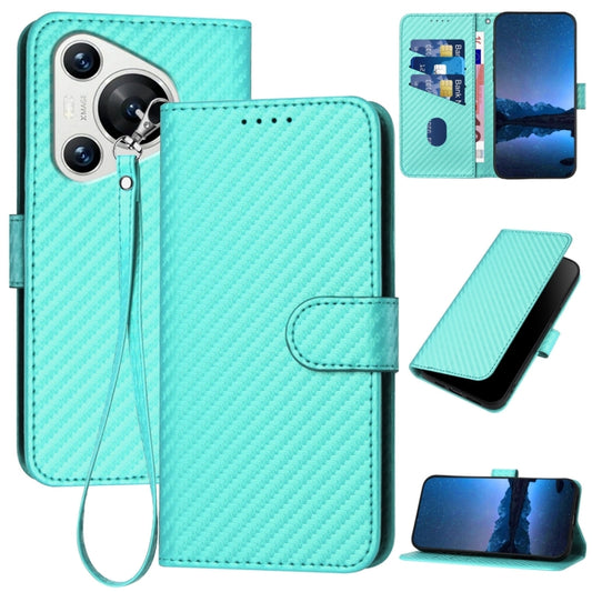 For Huawei Pura 70 YX0070 Carbon Fiber Buckle Leather Phone Case with Lanyard(Light Blue) - Huawei Cases by PMC Jewellery | Online Shopping South Africa | PMC Jewellery | Buy Now Pay Later Mobicred