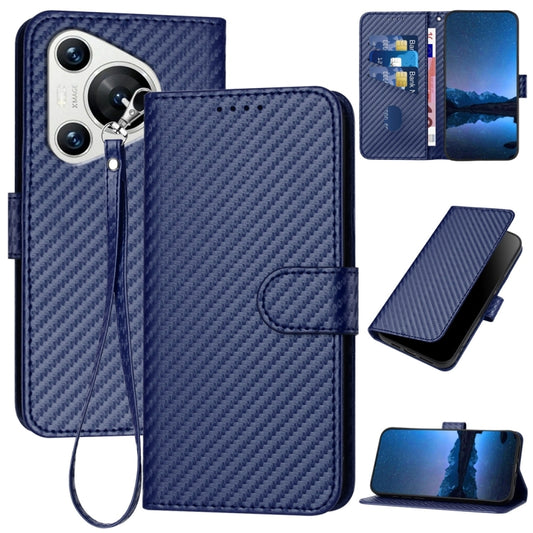 For Huawei Pura 70 YX0070 Carbon Fiber Buckle Leather Phone Case with Lanyard(Royal Blue) - Huawei Cases by PMC Jewellery | Online Shopping South Africa | PMC Jewellery | Buy Now Pay Later Mobicred