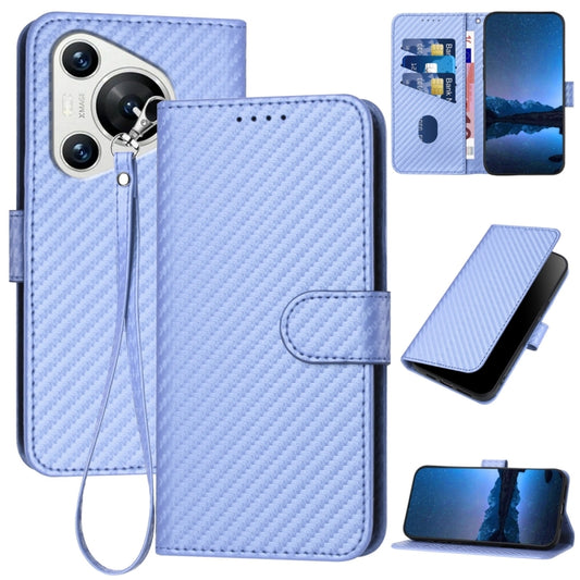 For Huawei Pura 70 YX0070 Carbon Fiber Buckle Leather Phone Case with Lanyard(Light Purple) - Huawei Cases by PMC Jewellery | Online Shopping South Africa | PMC Jewellery | Buy Now Pay Later Mobicred