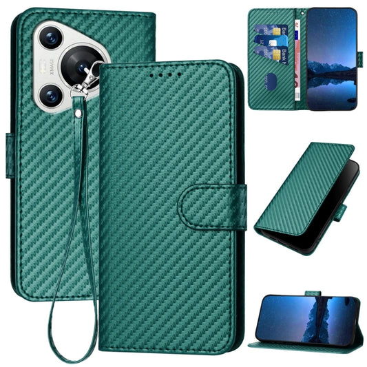 For Huawei Pura 70 YX0070 Carbon Fiber Buckle Leather Phone Case with Lanyard(Dark Green) - Huawei Cases by PMC Jewellery | Online Shopping South Africa | PMC Jewellery | Buy Now Pay Later Mobicred