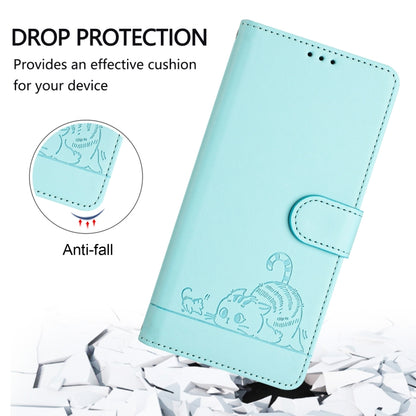 For Motorola Moto G Play 4G 2024 Global Cat Rat Embossed Pattern RFID Leather Phone Case with Lanyard(Mint Green) - Motorola Cases by PMC Jewellery | Online Shopping South Africa | PMC Jewellery | Buy Now Pay Later Mobicred