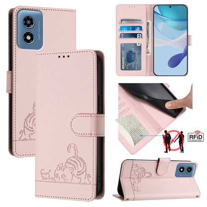 For Motorola Moto G Play 4G 2024 Global Cat Rat Embossed Pattern RFID Leather Phone Case with Lanyard(Pink) - Motorola Cases by PMC Jewellery | Online Shopping South Africa | PMC Jewellery | Buy Now Pay Later Mobicred