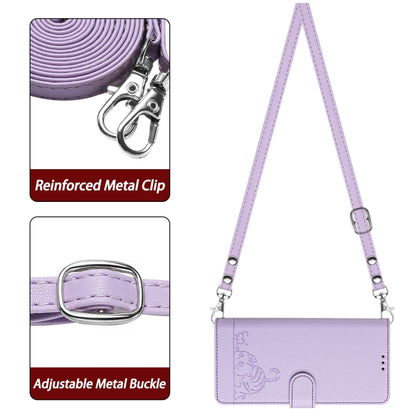 For Motorola Moto G Play 5G 2024 Global Cat Rat Embossed Pattern RFID Leather Phone Case with Lanyard(Purple) - Motorola Cases by PMC Jewellery | Online Shopping South Africa | PMC Jewellery | Buy Now Pay Later Mobicred