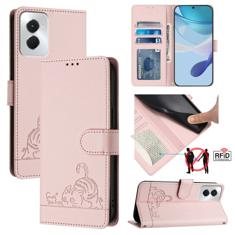 For Motorola Moto G Power 5G 2024 Cat Rat Embossed Pattern RFID Leather Phone Case with Lanyard(Pink) - Motorola Cases by PMC Jewellery | Online Shopping South Africa | PMC Jewellery | Buy Now Pay Later Mobicred