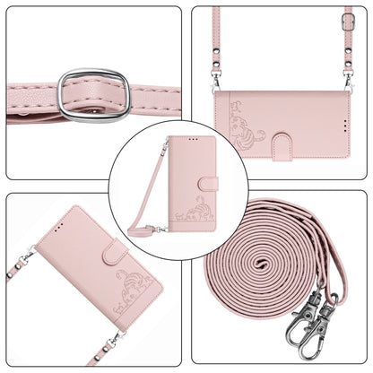 For Motorola Moto G Power 5G 2024 Cat Rat Embossed Pattern RFID Leather Phone Case with Lanyard(Pink) - Motorola Cases by PMC Jewellery | Online Shopping South Africa | PMC Jewellery | Buy Now Pay Later Mobicred