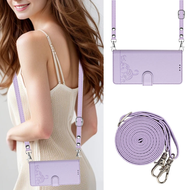 For Motorola Moto G Stylus 5G 2024 Cat Rat Embossed Pattern RFID Leather Phone Case with Lanyard(Purple) - Motorola Cases by PMC Jewellery | Online Shopping South Africa | PMC Jewellery | Buy Now Pay Later Mobicred