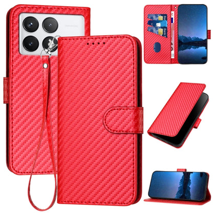 For Xiaomi Redmi K70 / K70 Pro YX0070 Carbon Fiber Buckle Leather Phone Case with Lanyard(Red) - K70 Cases by PMC Jewellery | Online Shopping South Africa | PMC Jewellery | Buy Now Pay Later Mobicred