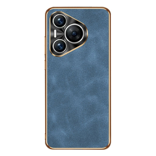 For Huawei Pura 70 Electroplating Lambskin Leather Phone Case(Blue) - Huawei Cases by PMC Jewellery | Online Shopping South Africa | PMC Jewellery | Buy Now Pay Later Mobicred