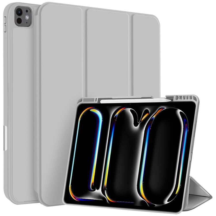 For iPad Pro 11 2024 3-fold TPU Smart Leather Tablet Case with Pen Slot(Grey) - iPad Pro 11 2024 Cases by PMC TechLife | Online Shopping South Africa | PMC TechLife | Buy Now Pay Later Mobicred
