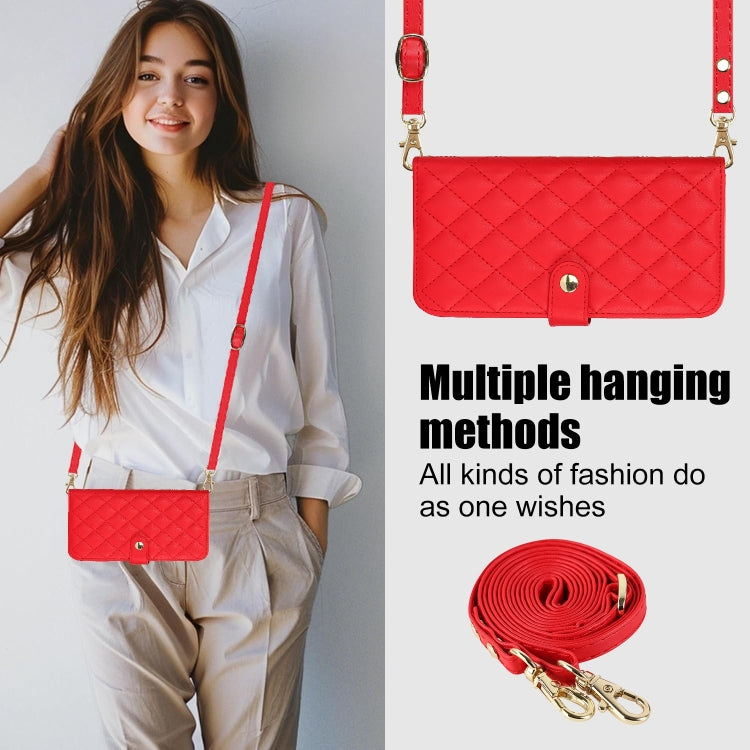 For Google Pixel 6a Crossbody Multifunction Rhombic Leather Phone Case(Red) - Google Cases by PMC TechLife | Online Shopping South Africa | PMC TechLife | Buy Now Pay Later Mobicred
