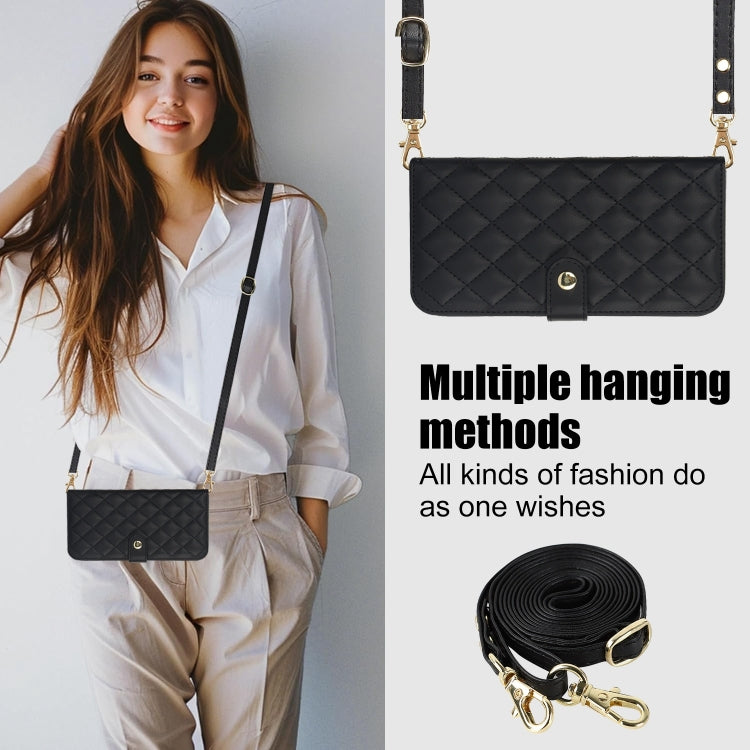 For Google Pixel 8 Crossbody Multifunction Rhombic Leather Phone Case(Black) - Google Cases by PMC TechLife | Online Shopping South Africa | PMC TechLife | Buy Now Pay Later Mobicred