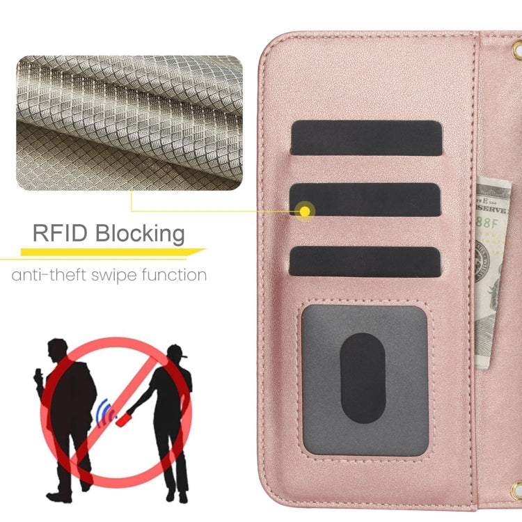For Google Pixel 8 Pro Crossbody Multifunction Rhombic Leather Phone Case(Rose Gold) - Google Cases by PMC TechLife | Online Shopping South Africa | PMC TechLife | Buy Now Pay Later Mobicred