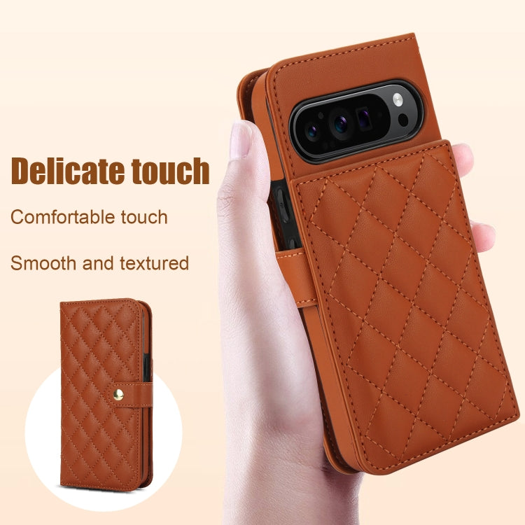 For Google Pixel 9 Crossbody Multifunction Rhombic Leather Phone Case(Brown) - Google Cases by PMC Jewellery | Online Shopping South Africa | PMC Jewellery | Buy Now Pay Later Mobicred