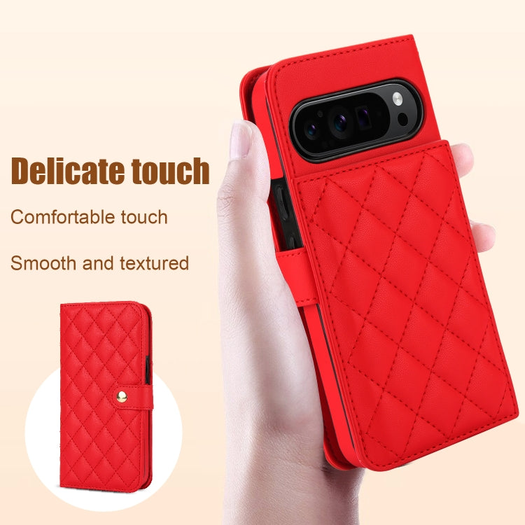 For Google Pixel 9 Pro XL Crossbody Multifunction Rhombic Leather Phone Case(Red) - Google Cases by PMC Jewellery | Online Shopping South Africa | PMC Jewellery | Buy Now Pay Later Mobicred