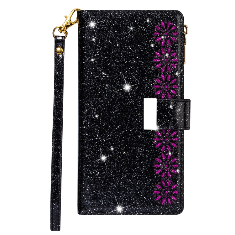 For Huawei Mate 20 Pro Multi-card Slots Starry Sky Laser Carving Glitter Zipper Horizontal Flip Leather Case with Holder & Wallet & Lanyard(Black) - Huawei Cases by PMC Jewellery | Online Shopping South Africa | PMC Jewellery