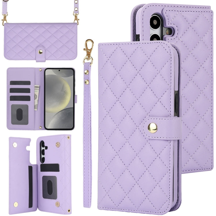 For Samsung Galaxy S24+ 5G Crossbody Multifunction Rhombic Leather Phone Case(Purple) - Galaxy S24+ 5G Cases by PMC Jewellery | Online Shopping South Africa | PMC Jewellery | Buy Now Pay Later Mobicred