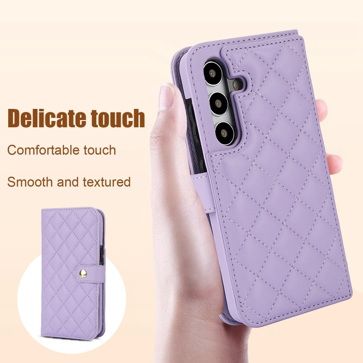 For Samsung Galaxy S24+ 5G Crossbody Multifunction Rhombic Leather Phone Case(Purple) - Galaxy S24+ 5G Cases by PMC Jewellery | Online Shopping South Africa | PMC Jewellery | Buy Now Pay Later Mobicred