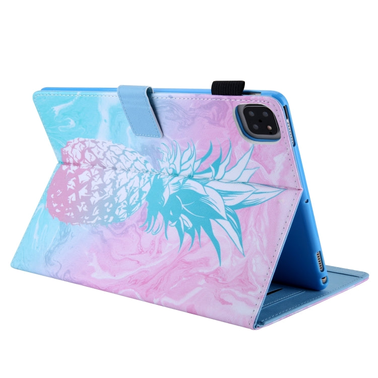 For iPad Pro 11 2024 Colored Drawing Leather Smart Tablet Case(Blue Pink Pineapple) - iPad Pro 11 2024 Cases by PMC Jewellery | Online Shopping South Africa | PMC Jewellery | Buy Now Pay Later Mobicred