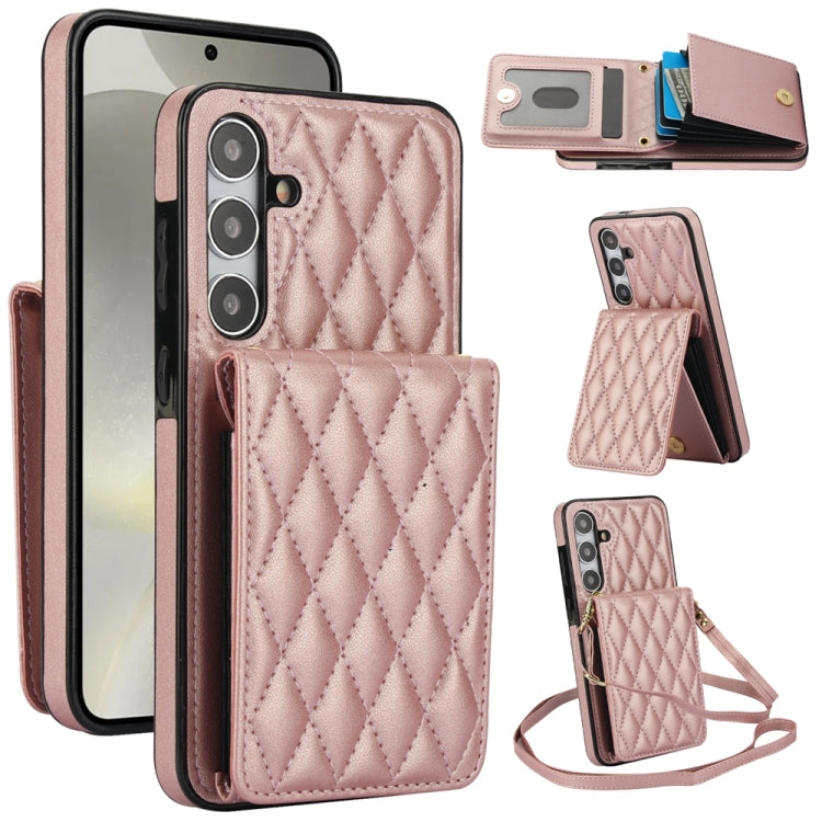 For Samsung Galaxy S24 5G YM015 Crossbody Rhombic Card Bag RFID Phone Case(Rose Gold) - Galaxy S24 5G Cases by PMC Jewellery | Online Shopping South Africa | PMC Jewellery | Buy Now Pay Later Mobicred