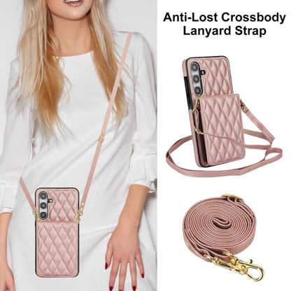 For Samsung Galaxy S24 5G YM015 Crossbody Rhombic Card Bag RFID Phone Case(Rose Gold) - Galaxy S24 5G Cases by PMC Jewellery | Online Shopping South Africa | PMC Jewellery | Buy Now Pay Later Mobicred