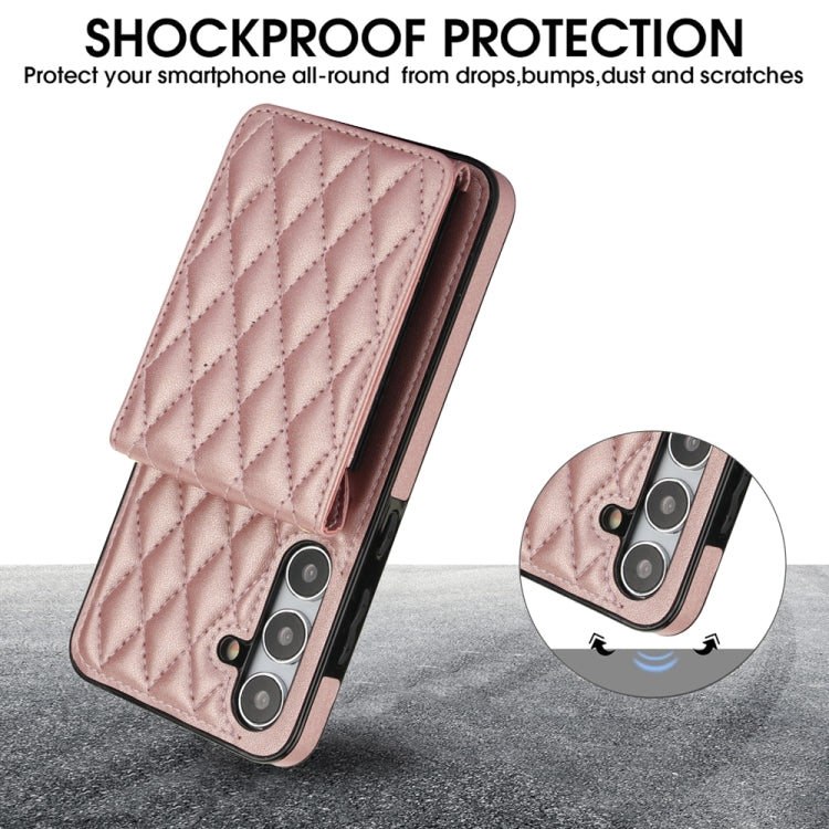 For Samsung Galaxy S24 5G YM015 Crossbody Rhombic Card Bag RFID Phone Case(Rose Gold) - Galaxy S24 5G Cases by PMC Jewellery | Online Shopping South Africa | PMC Jewellery | Buy Now Pay Later Mobicred