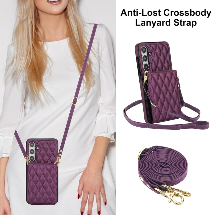 For Samsung Galaxy S24 5G YM015 Crossbody Rhombic Card Bag RFID Phone Case(Dark Purple) - Galaxy S24 5G Cases by PMC Jewellery | Online Shopping South Africa | PMC Jewellery | Buy Now Pay Later Mobicred