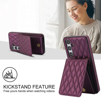 For Samsung Galaxy S24 5G YM015 Crossbody Rhombic Card Bag RFID Phone Case(Dark Purple) - Galaxy S24 5G Cases by PMC Jewellery | Online Shopping South Africa | PMC Jewellery | Buy Now Pay Later Mobicred