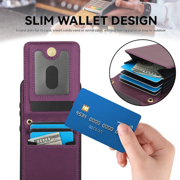 For Samsung Galaxy S24 5G YM015 Crossbody Rhombic Card Bag RFID Phone Case(Dark Purple) - Galaxy S24 5G Cases by PMC Jewellery | Online Shopping South Africa | PMC Jewellery | Buy Now Pay Later Mobicred