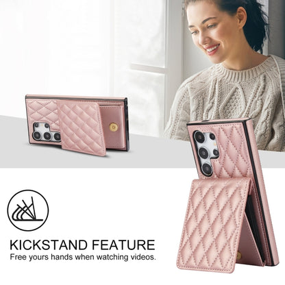 For Samsung Galaxy S24 Ultra 5G YM015 Crossbody Rhombic Card Bag RFID Phone Case(Rose Gold) - Galaxy S24 Ultra 5G Cases by PMC Jewellery | Online Shopping South Africa | PMC Jewellery | Buy Now Pay Later Mobicred