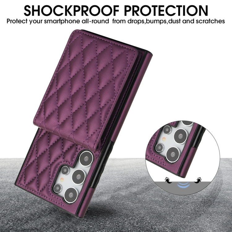 For Samsung Galaxy S24 Ultra 5G YM015 Crossbody Rhombic Card Bag RFID Phone Case(Dark Purple) - Galaxy S24 Ultra 5G Cases by PMC Jewellery | Online Shopping South Africa | PMC Jewellery | Buy Now Pay Later Mobicred