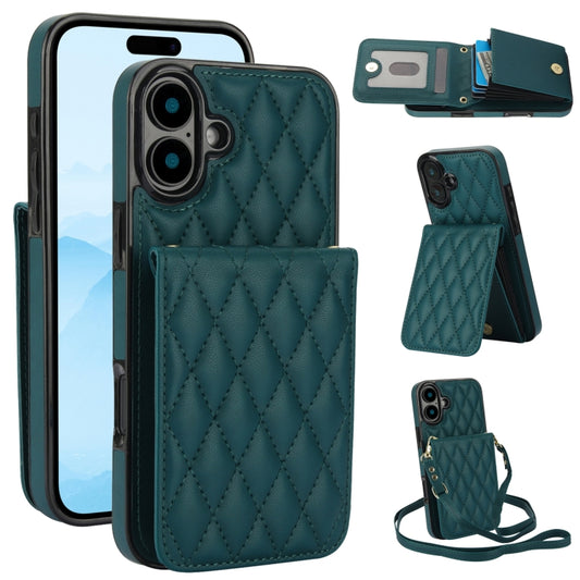 For iPhone 16 YM015 Crossbody Rhombic Card Bag RFID Phone Case(Green) - iPhone 16 Cases by PMC Jewellery | Online Shopping South Africa | PMC Jewellery | Buy Now Pay Later Mobicred