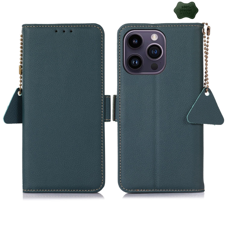 For iPhone 16 Pro Side-Magnetic TJ Genuine Leather RFID Phone Case(Green) - free shipping - PMC TechLife - Order now!