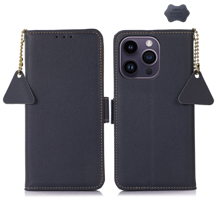 For iPhone 16 Pro Max Side-Magnetic TJ Genuine Leather RFID Phone Case(Blue) - iPhone 16 Pro Max Cases by PMC TechLife | Online Shopping South Africa | PMC TechLife | Buy Now Pay Later Mobicred