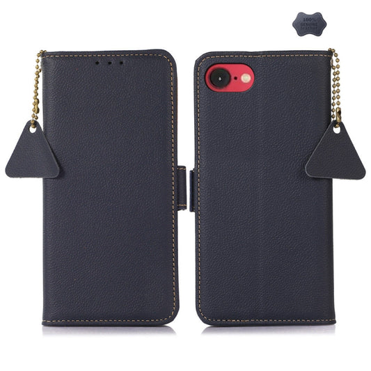 For iPhone 16e Side-Magnetic TJ Genuine Leather RFID Phone Case(Blue) - iPhone 16e Cases by PMC Jewellery | Online Shopping South Africa | PMC Jewellery | Buy Now Pay Later Mobicred