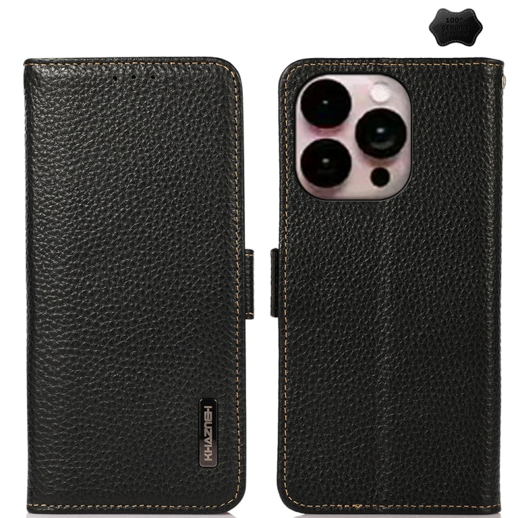 For iPhone 16 Pro Max KHAZNEH Side-Magnetic Litchi Genuine Leather RFID Case(Black) - iPhone 16 Pro Max Cases by PMC TechLife | Online Shopping South Africa | PMC TechLife | Buy Now Pay Later Mobicred